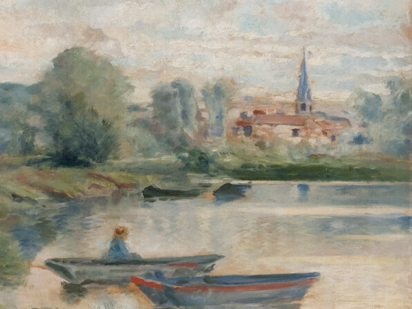 Sin título (Paisaje con barcas y ciudad). Faustino Márquez